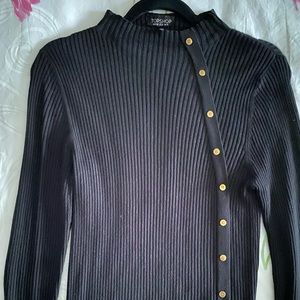 Topshop black mock neck turtle neck gold buttons